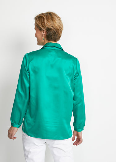 Chemisier long droit boutonné en satin Uni Vert