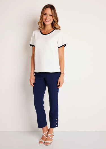 Pull court manches courtes bicolore Blanc/Marine