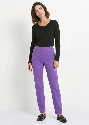 Pantalon droit 5 poches coton stretch Violet