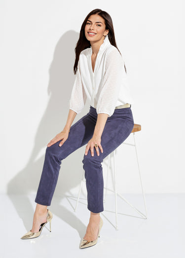 Pantalon droit suédé effet ventre plat Marine