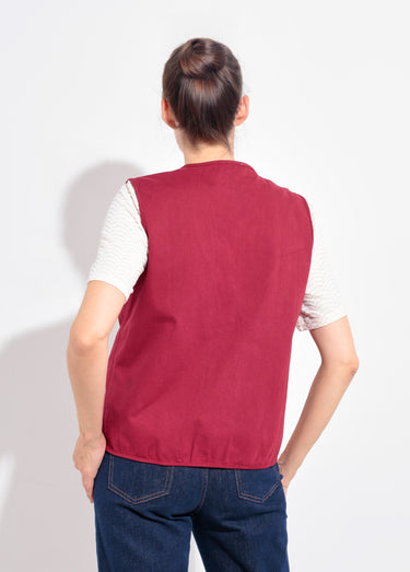 Gilet sans manches col rond en twill Bordeaux