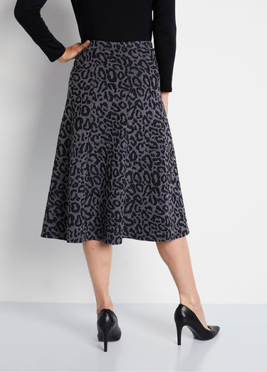 Jupe longue évasée maille jacquard Gris / Leopard
