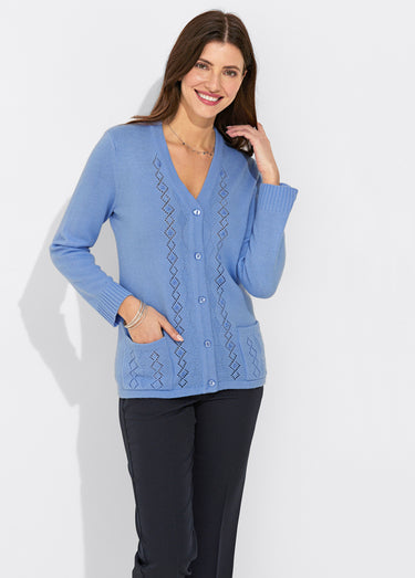 Gilet boutonné ajouré perlé Bleu