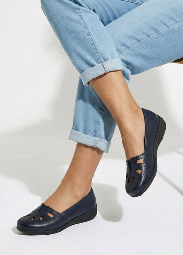 Mocassins cuir largeur confort élastiqué Marine