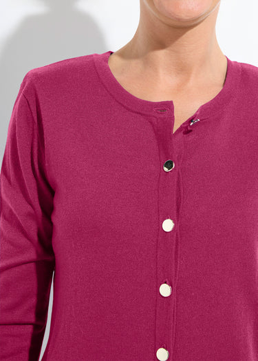 Gilet fin col rond boutonné jersey uni avec laine mérinos Cassis