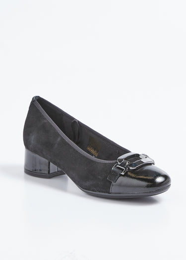 Ballerines cuir suédé et verni, à talon Noir