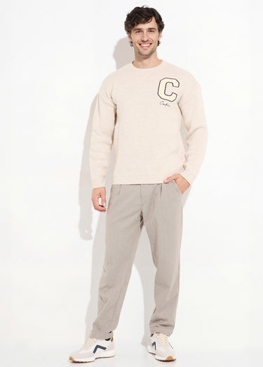 Pull épais en maille avec patch poitrine Ecru