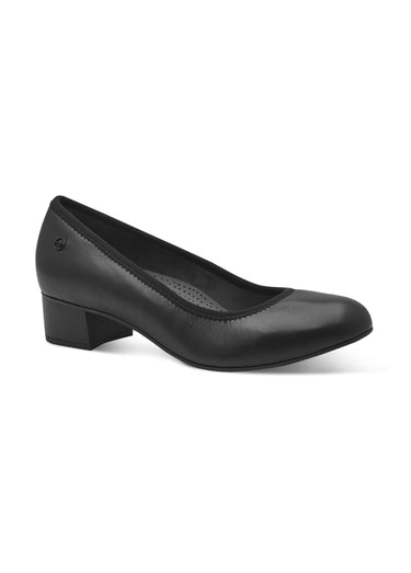Escarpins cuir bout rond contour élastiqué Noir
