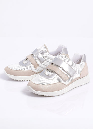 Baskets scratchées souples largeur confort Blanc