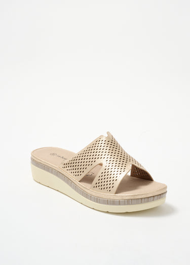 Mules à perforations, semelle compensée Dore