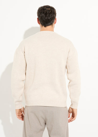 Pull épais col rond et maille torsadée Beige