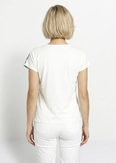 T-shirt court blanc motif sequins col rond Fond Blanc