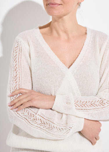 Pull doux cache-coeur avec alpaga et mohair Ecru
