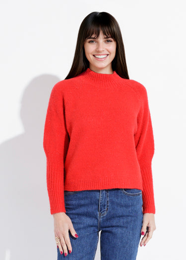 Pull col montant en maille brillante Rouge
