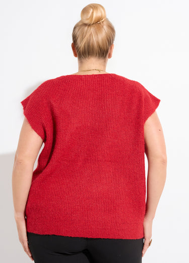 Pull sans manches chaud maille mousseuse Rouge
