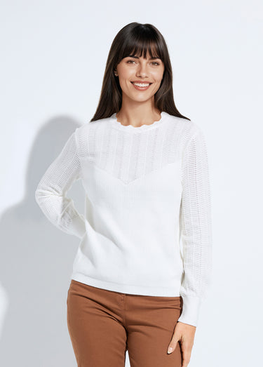 Pull doux col rond manches longues blousantes Ecru