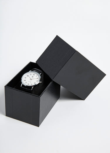 Montre ronde acier inox et cuir façon croco Noir