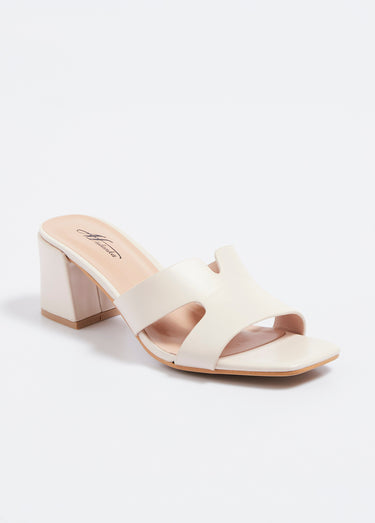 Mules chic à bout carré et talon épais Beige