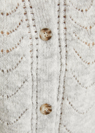 Gilet cardigan boutonné chiné ajouré col rond Gris Chine