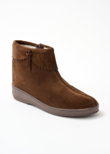 Boots zippées fourrées largeur confort cuir velours Marron