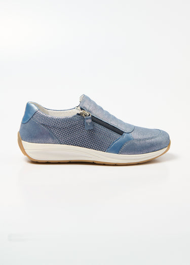 Baskets cuir zippées grande largeur Bleu Irise