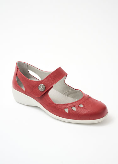 Ballerines grande largeur scratchées cuir Rouge