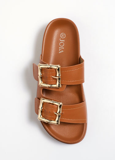 Mules avec boucles métallisées fantaisie Camel