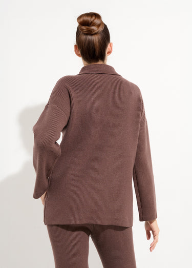 Pull camionneur confort maille cotelée Chocolat