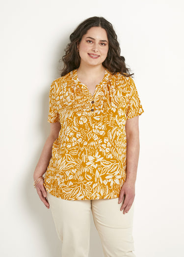Tunique longue évasée fleurie ou unie Jaune/Ecru