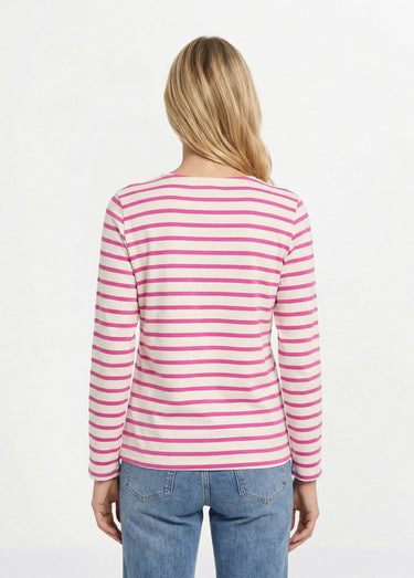 Marinière rayée manches longues, Bisou Magenta / écru