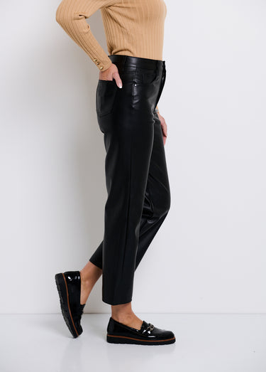 Pantalon 5 poches 7/8ème en faux cuir Noir