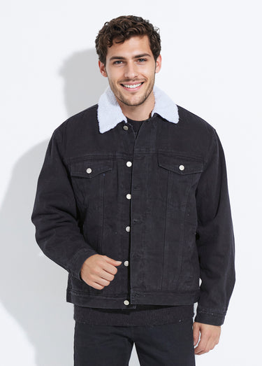 Blouson en jean intérieur fausse fourrure Noir