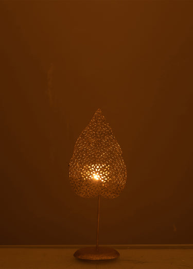 Photophore feuille en métal ajouré Dore