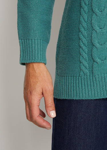 Pull-tunique jersey envers et torsades Emeraude