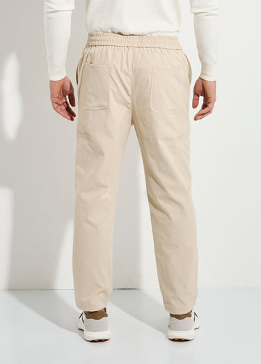 Pantalon en toile, taille elastiquée Beige