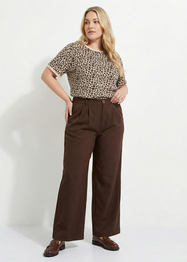 Pantalon en twill léger coupe large Chocolat