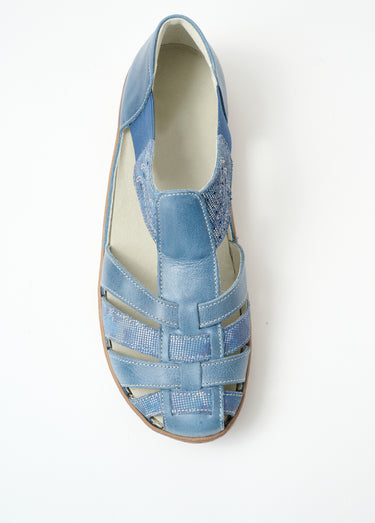 Ballerines largeur confort élastiquées cuir Bleu