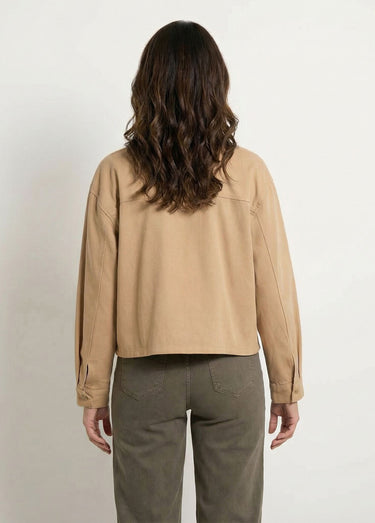 Veste courte en denim, détails ajourés Camel