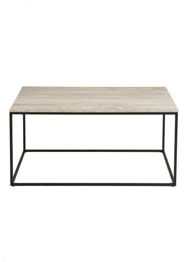 Table basse travertin, structure acier Noir/Beige