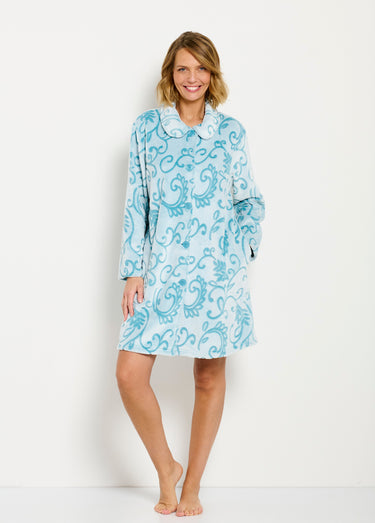Peignoir robe de chambre polaire court boutonné Vert Canard