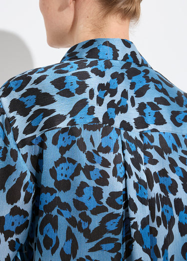 Chemisier boutonné satin manches longues Imprime/Bleu