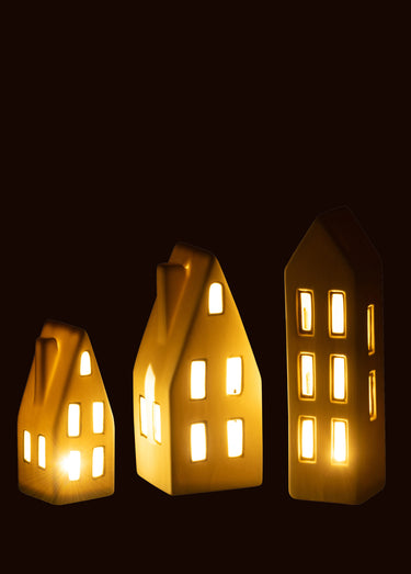 Set de 3 maisons en porcelaine avec LED Blanc