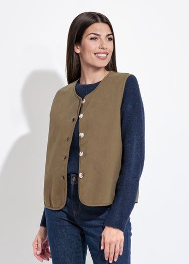 Gilet sans manches col rond en twill Kaki