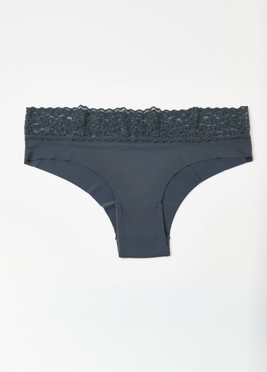Shortys en microfibre, taille dentelle Beige/Bleu