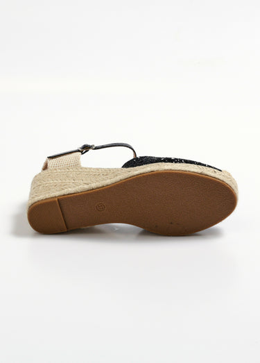 Espadrilles compensées pailletées à bride Noir