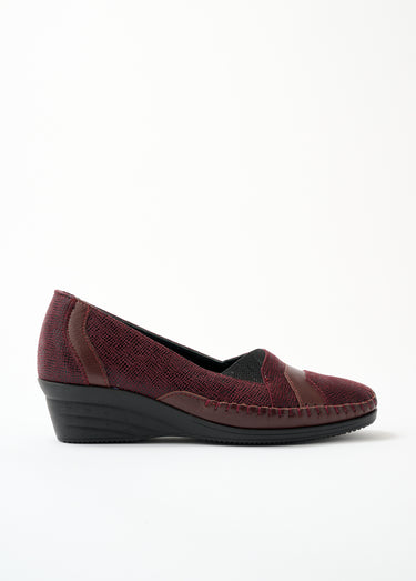 Mocassins cuir largeur confort bi-matière Bordeaux