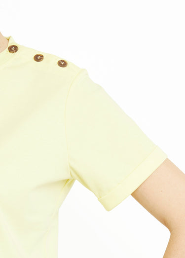 T-shirt col rond avec épaule boutonnée Jaune