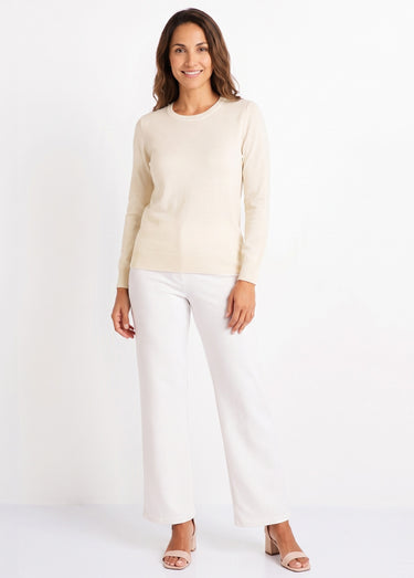 Pull laine mérinos manches longues Naturel