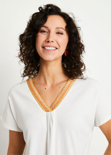 T-shirt long ample uni brodé Blanc