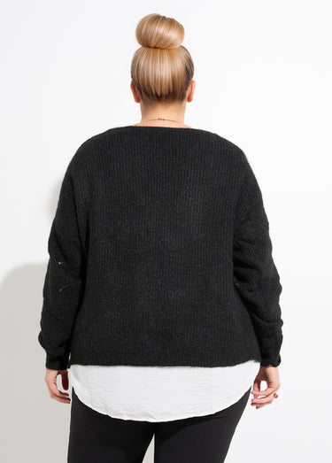 Gilet chaud maille mousseuse avec laine Noir